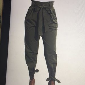 Yissang high waist long pants & bow tie belt